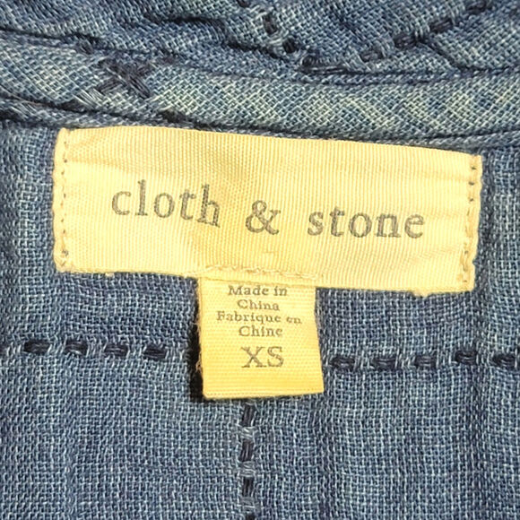 Cloth & Stone Quilted Chambray Blue Midi Dress Boho Chic Raw Hem Relaxed Fit XS - Picture 13 of 16